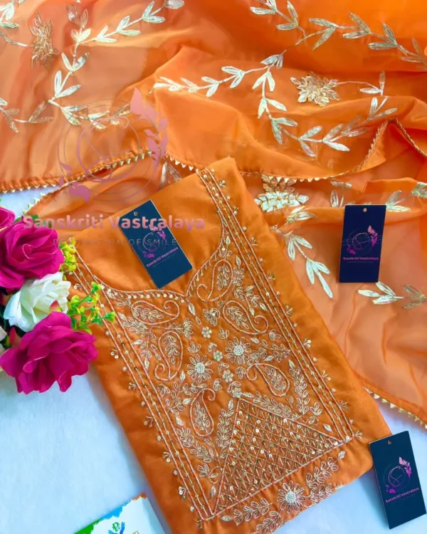 heavy rich chanderi fabric kurta with zardoshi handwork - Image 2