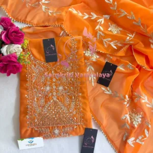 heavy rich chanderi fabric kurta with zardoshi handwork