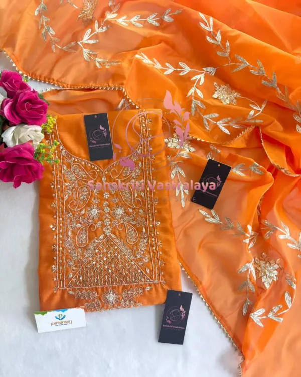 heavy rich chanderi fabric kurta with zardoshi handwork