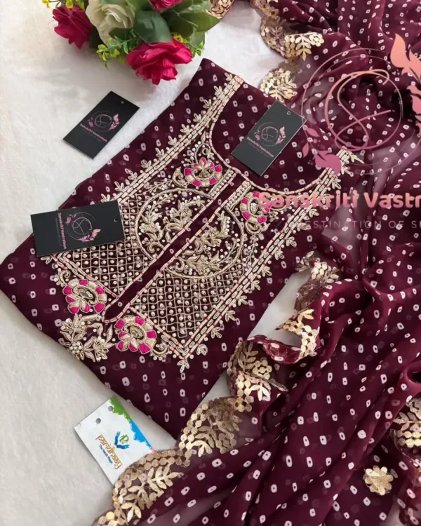 Georgette fabric kurta with zardoshi handwork - Image 3