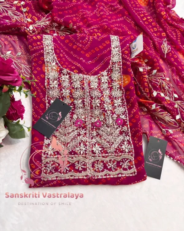 Georgette fabric kurta with zardoshi handwork - Image 3