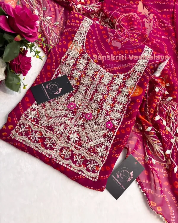 Georgette fabric kurta with zardoshi handwork