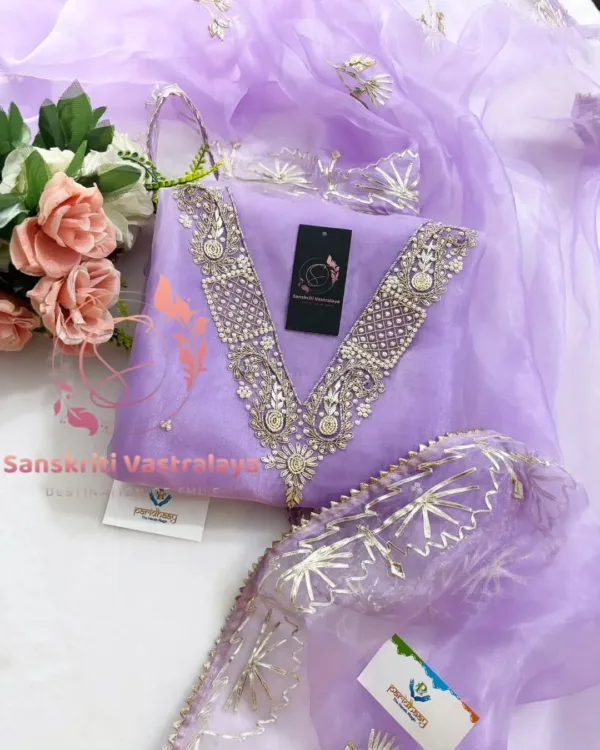 Organza fabric kurta with zardoshi handwork