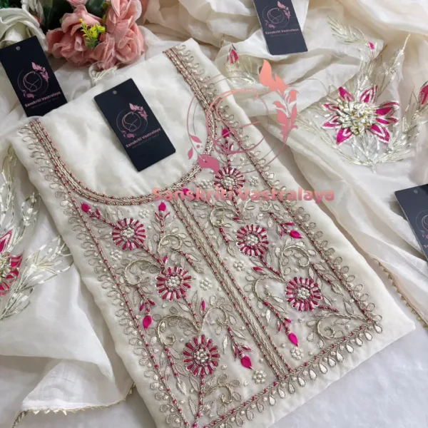 chanderi fabric kurta with zardogi handwork - Image 3