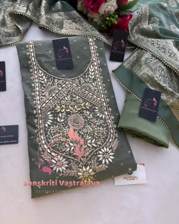 heavy rich chanderi fabric kurta with zardoshi handwork - Image 3