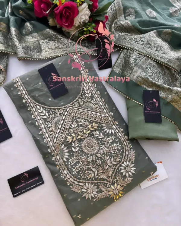 heavy rich chanderi fabric kurta with zardoshi handwork
