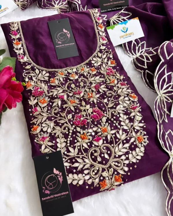 heavy rich chanderi fabric kurta with zardoshi handwork - Image 4