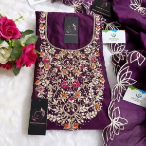 heavy rich chanderi fabric kurta with zardoshi handwork