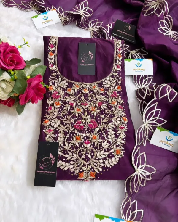 heavy rich chanderi fabric kurta with zardoshi handwork