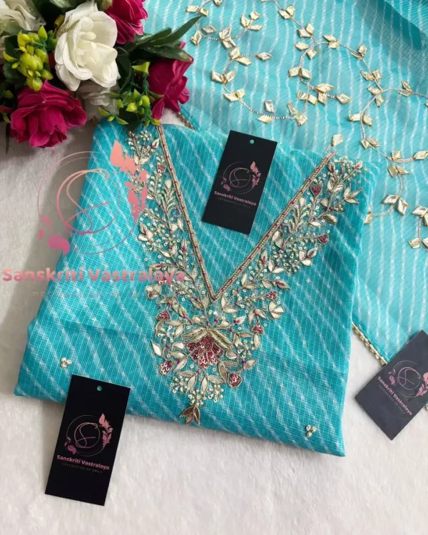 Kota doria fabric kurta with zardoshi handwork - Image 2