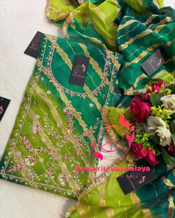 Kota doria fabric kurta with zardoshi handwork - Image 3