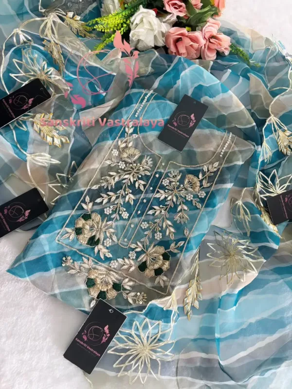 Viscose organza fabric kurta with zardogi handwork - Image 3