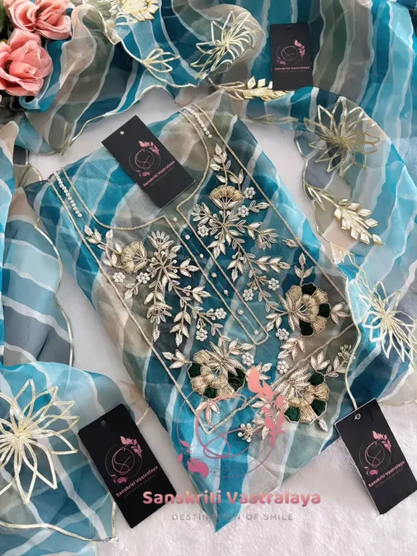 Viscose organza fabric kurta with zardogi handwork