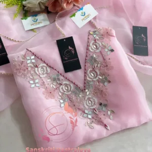 Tissue organza fabric kurta with pearl mirror handwork