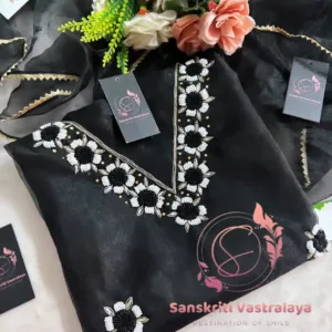 Tissue organza fabric kurta with pearl handwork