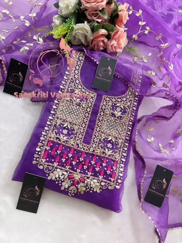 Tissue organza fabric kurta with zardoshi handwork - Image 2