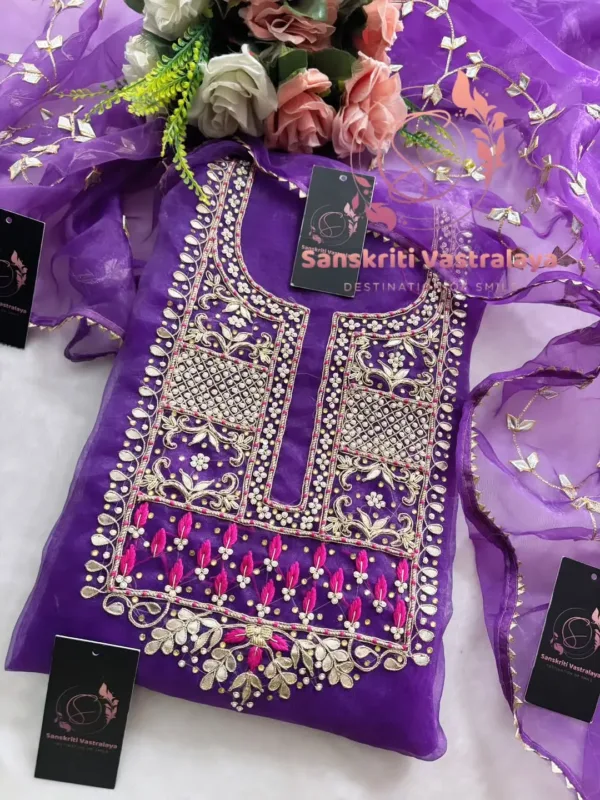 Tissue organza fabric kurta with zardoshi handwork - Image 3