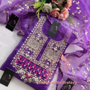 Tissue organza fabric kurta with zardoshi handwork