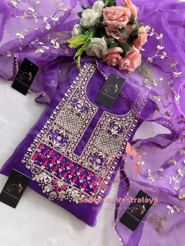 Tissue organza fabric kurta with zardoshi handwork