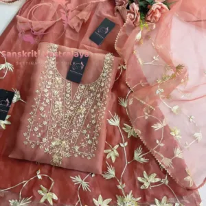 Tissue organza fabric kurta with zardozi handwork