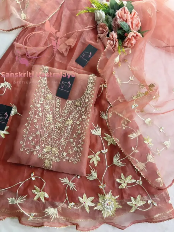 Tissue organza fabric kurta with zardozi handwork