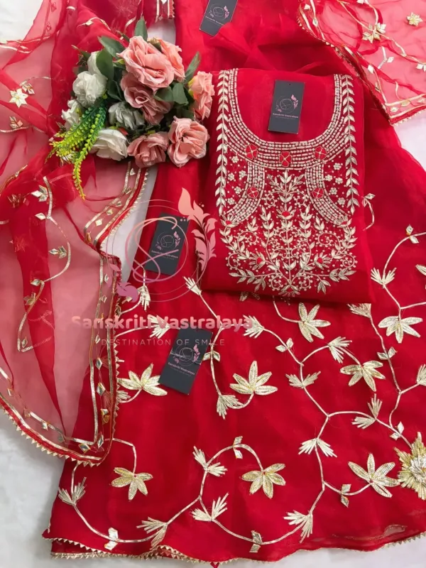 Tissue organza fabric kurta with zardozi handwork - Image 3