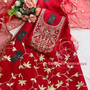 Tissue organza fabric kurta with zardozi handwork