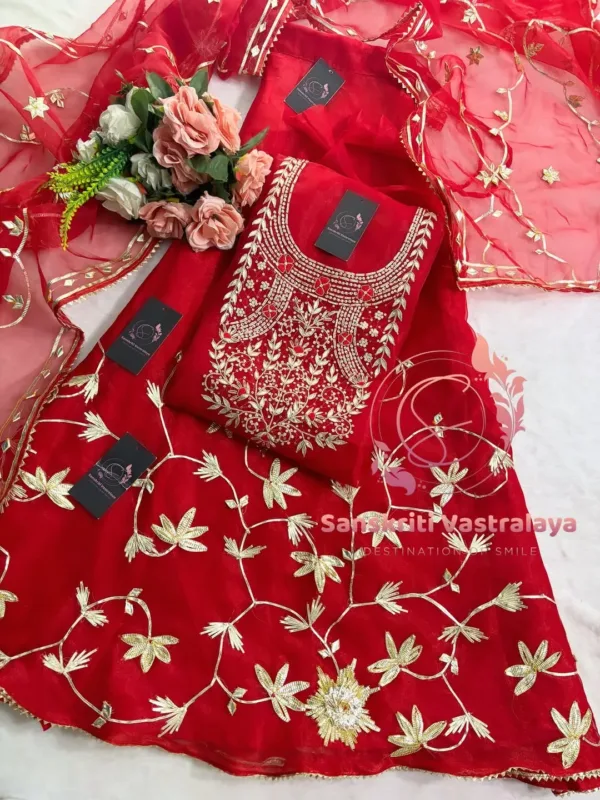 Tissue organza fabric kurta with zardozi handwork
