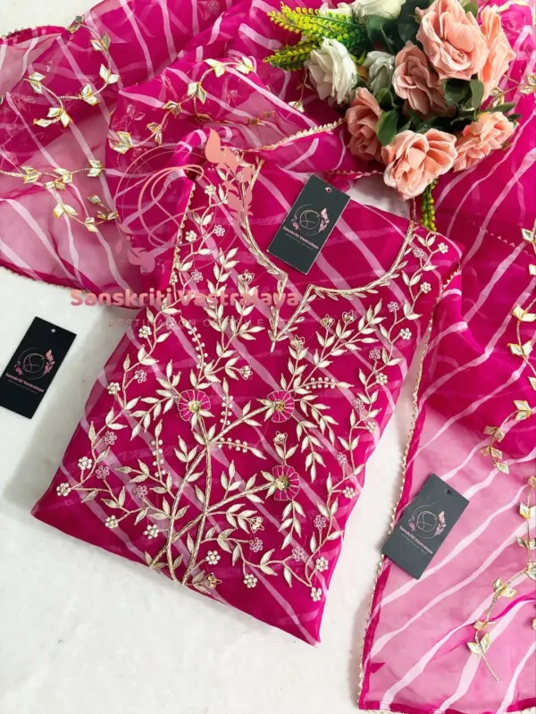 Viscose organza fabric kurta with zardoshi handwork - Image 3