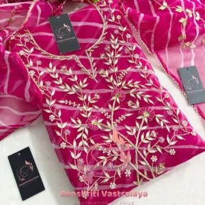 Viscose organza fabric kurta with zardoshi handwork