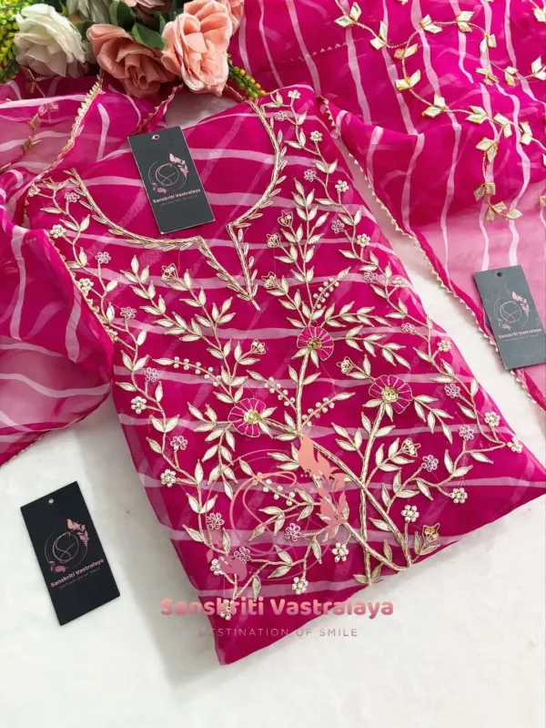 Viscose organza fabric kurta with zardoshi handwork