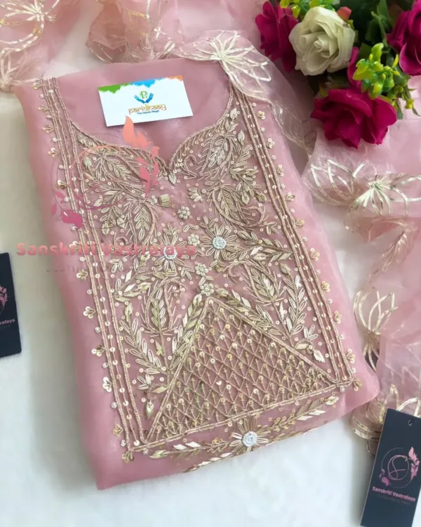 heavy rich organza fabric kurta with zardogi handwork - Image 3