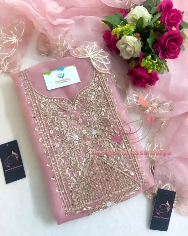 heavy rich organza fabric kurta with zardogi handwork