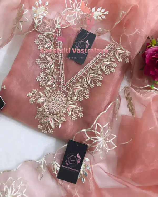heavy rich organza fabric kurta with zardogi handwork - Image 3