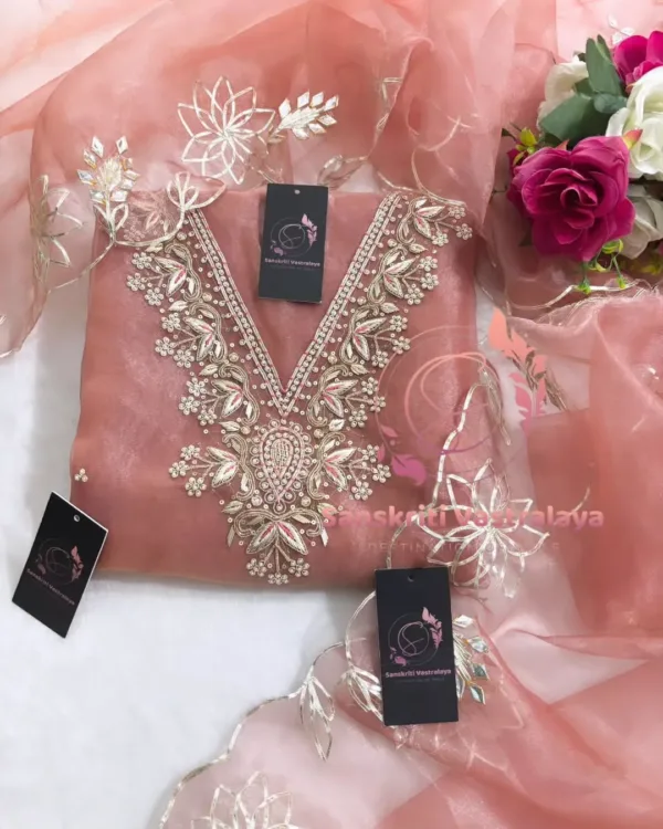 heavy rich organza fabric kurta with zardogi handwork - Image 2