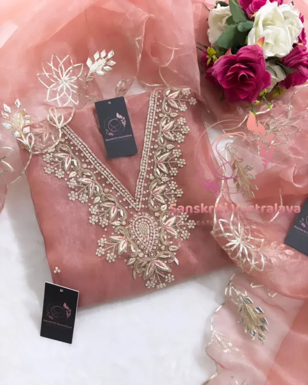 heavy rich organza fabric kurta with zardogi handwork