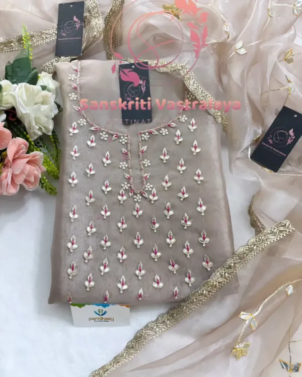 heavy rich organza fabric kurta with zardogi handwork - Image 2