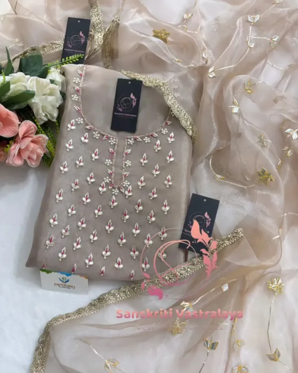 heavy rich organza fabric kurta with zardogi handwork