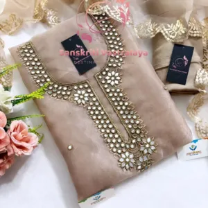 heavy rich organza fabric kurta with pearl mirror handwork