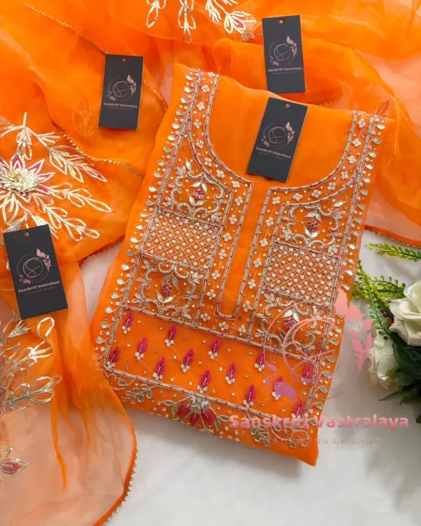 Organza fabric kurta with zardoshi handwork - Image 3