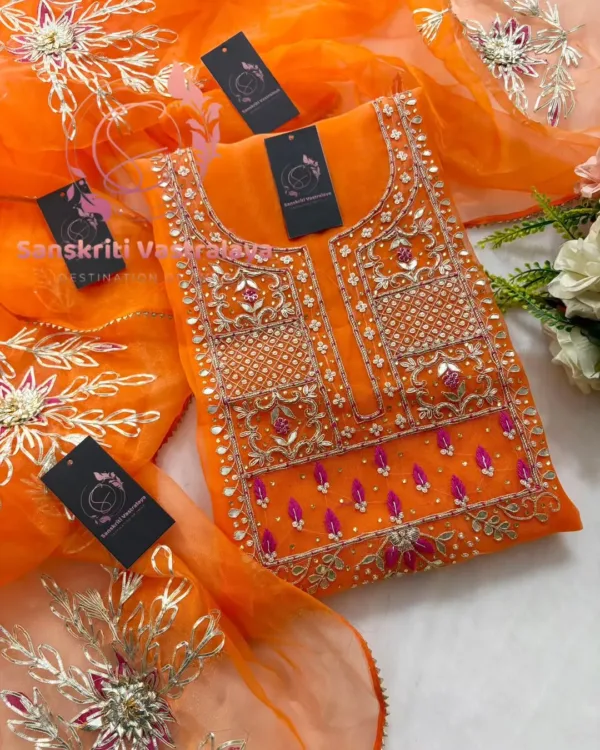 Organza fabric kurta with zardoshi handwork - Image 2