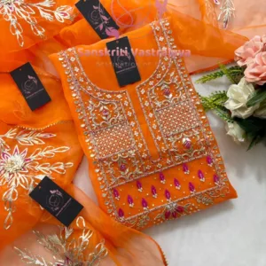 Organza fabric kurta with zardoshi handwork