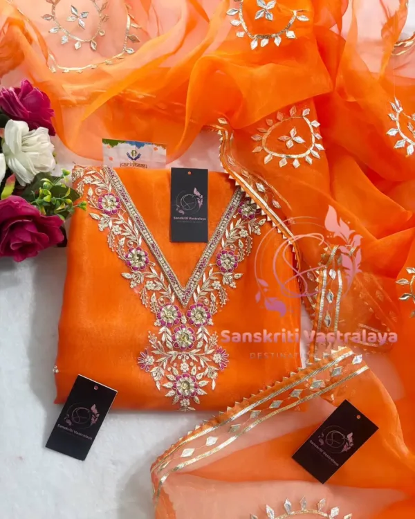 Organza fabric kurta with zardoshi handwork - Image 3