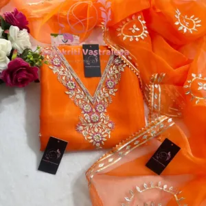 Organza fabric kurta with zardoshi handwork