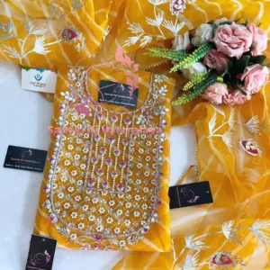 Viscose organza fabric kurta with zardogi handwork