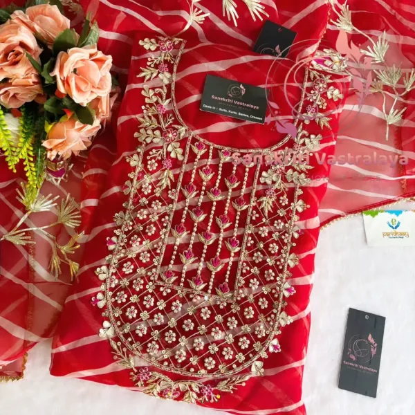 Viscose organza fabric kurta with zardogi handwork - Image 4
