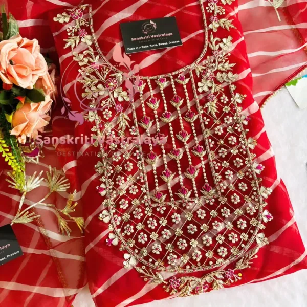 Viscose organza fabric kurta with zardogi handwork - Image 2