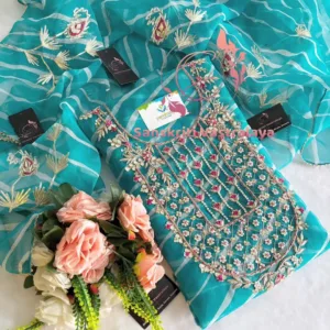 Viscose organza fabric kurta with zardogi handwork