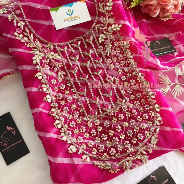 Viscose organza fabric kurta with zardogi handwork - Image 3