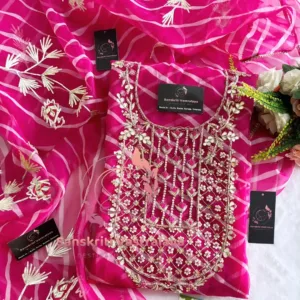 Viscose organza fabric kurta with zardogi handwork